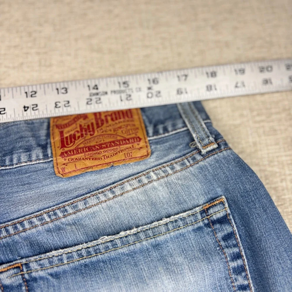 Lucky Brand Dungarees Mens 36x27 Bootcut Distressed Y2K Blue Jeans Studio C